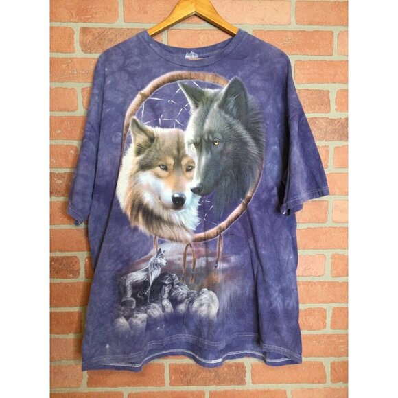 The Mountain Wolf Dreamcatcher Graphic T-Shirt XXL Purple Tie Dye Wolves - Picture 2 of 7